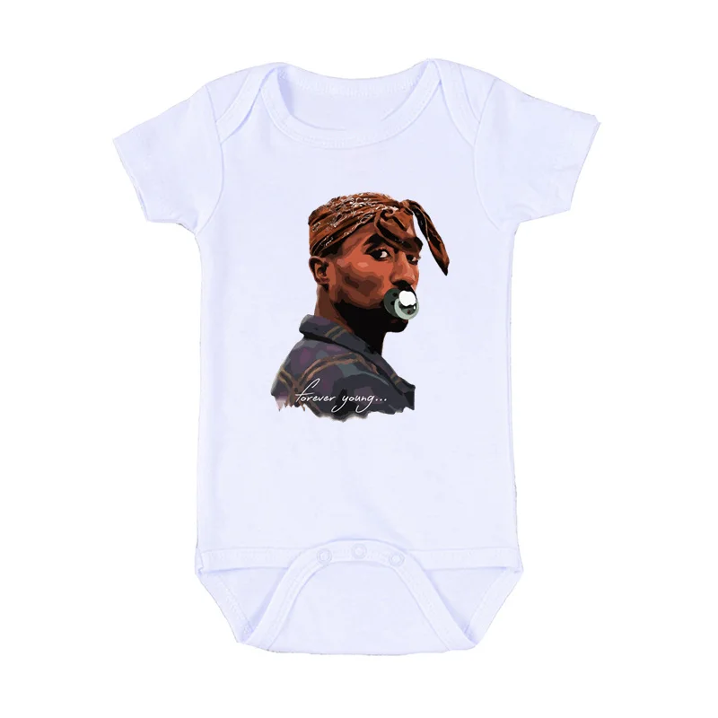 2020 Infant Newborn Bodysuits Baby Tupac 2pac Hip Hop Swag Print Short Sleeve Romper Fashion Jumpsuit Outfits Boys Girls Clothes