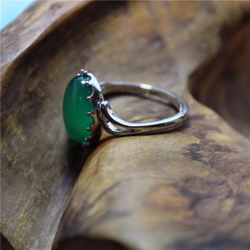 Liemjee Green Agate Simple Ring Fashion Personality Punk Party Jewelry For Women Feature  Namour Charm Gift All Seasons