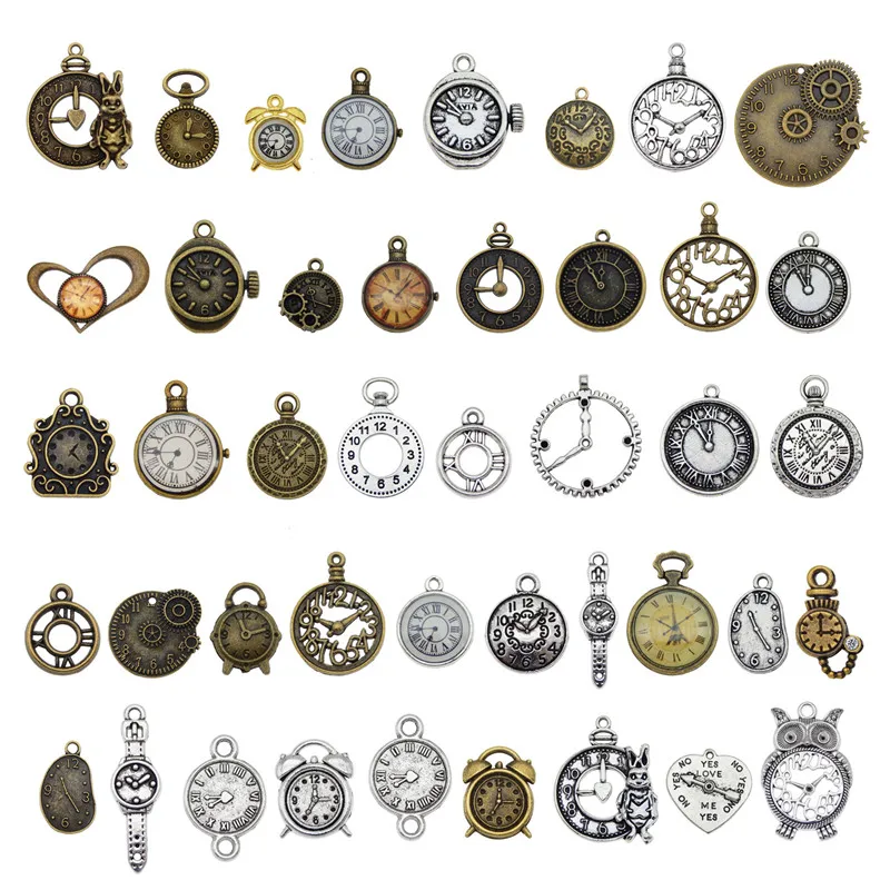 10PCS Mixed Clock Watch Face Charms Zinc Alloy Necklace Pendant Findings Jewelry Making Steampunk Accessory