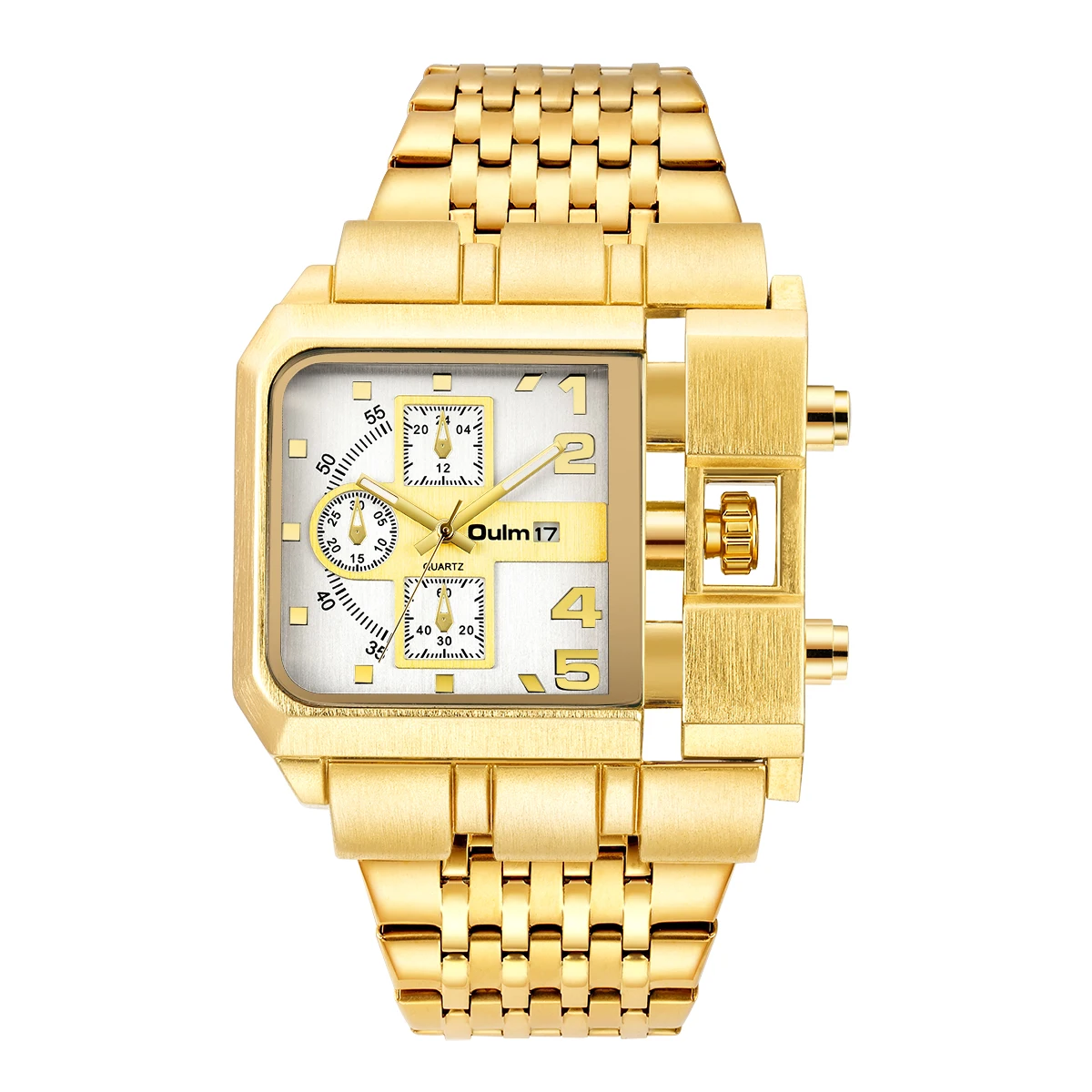 OULM Men Watch Quartz Movement Luxury Golden Stainless Steel Strap Square Fashion Big Dial Unique Design 2021 New Business gift