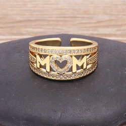 Nidin High Quality Korean Female Zircon Open Ring Simple MOM Adjustable Finger Rings for Women Mother's Day Party Jewelry Gift