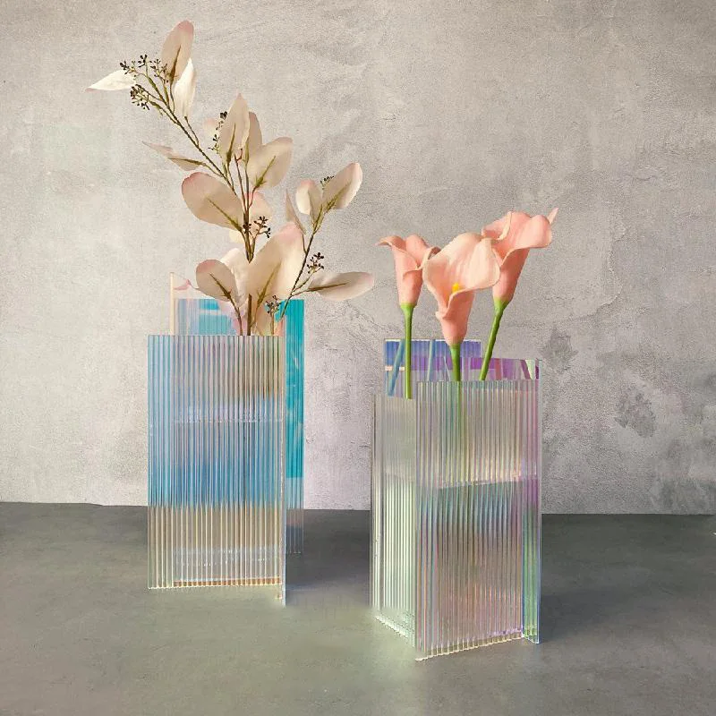 2022 Corrugated Colorful Phantom Acrylic Vase Ladder Design Nordic Creativity Decorative Ornaments Flowers And Flowers