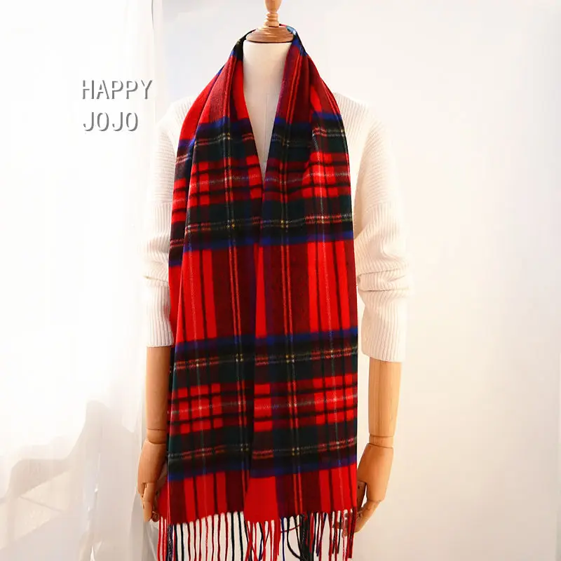 100% cashmere scarf women men Scotland classic red plaid narrow scarves soft fashion casual thin warm shawl luxury for ladies