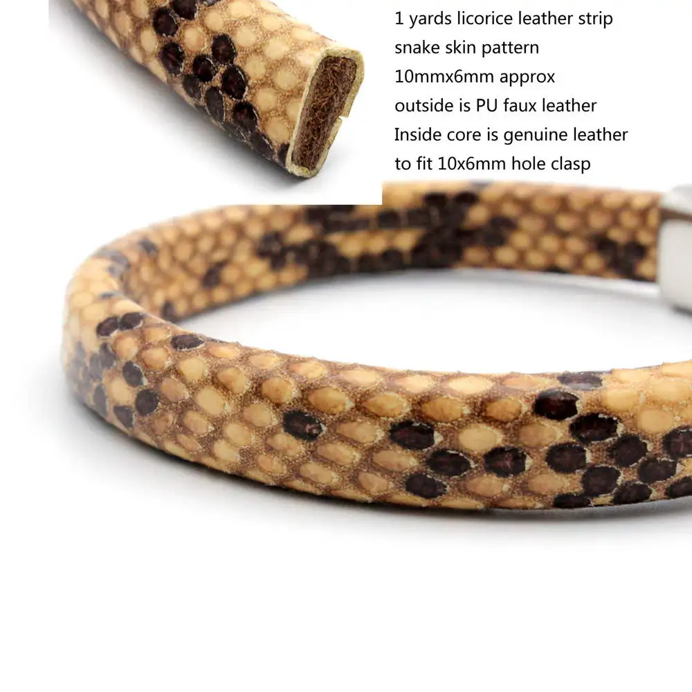 Aaazee 1 Yard 10mmx6mm PU Snake Skin Pattern Licorice Leather Strap for DIY Bracelet, 10mm Wide Oval Bangle Craft