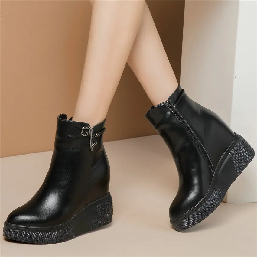 

Winter Platform Pumps Shoes Women Genuine Leather Wedges High Heel Snow Boots Female Round Toe Fashion Sneakers Casual Shoes