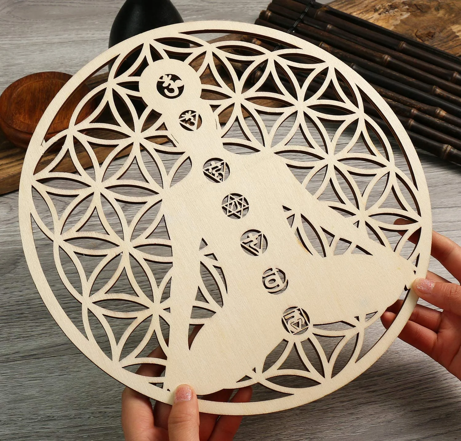 10 pcs Buddha Flower of Life Wall Art Wooden Crystal Grid Sacred Geometry Wall Decor Meditation Spiritual Zen Home Gift