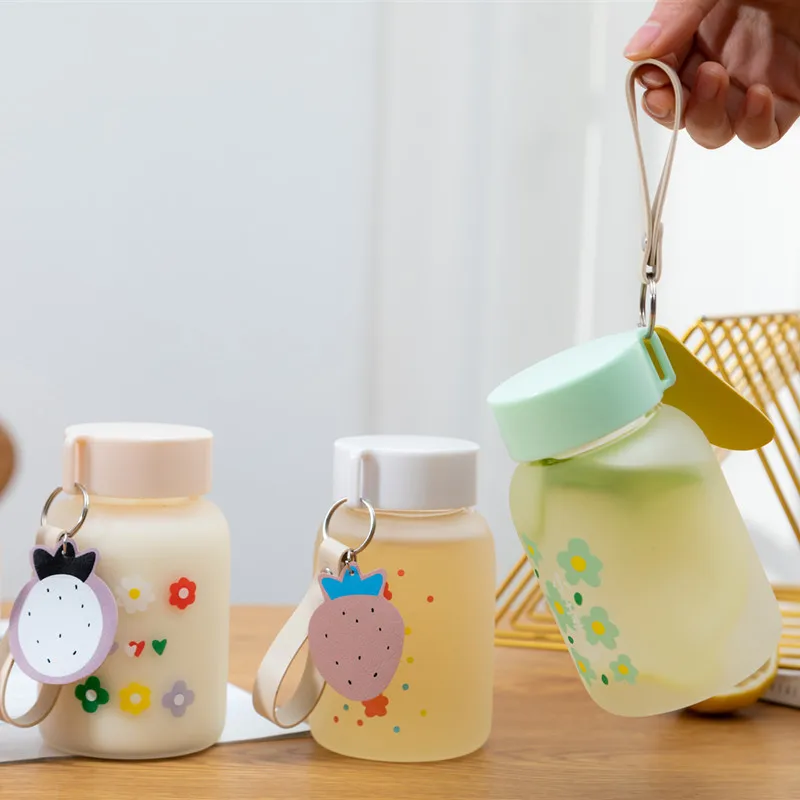 New Cute Flowers Water Bottle Creative Trend Portable Leakproof Ins Lovely Fresh Female Student Frosted Glass Water Cup With Lid