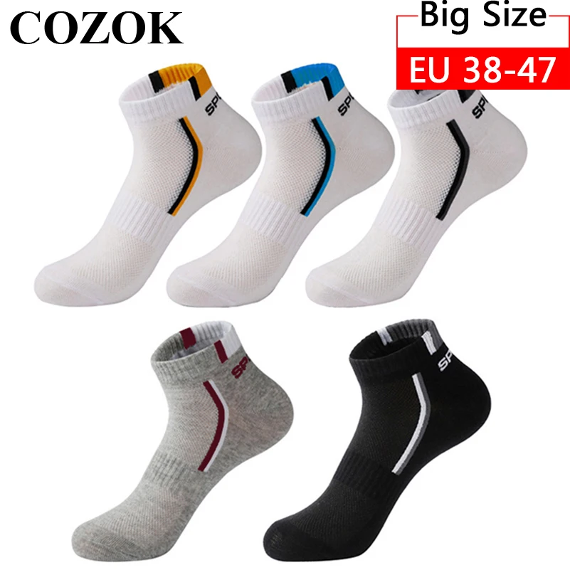 5 ペアプラス Size38-47 男性アンクルソックス通気性綿スポーツソックスメッシュカジュアルアスレチック夏薄型カットショート Sokken 男性のための