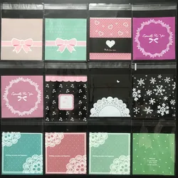 100pcs/lot 10*10cm Bow lace Candy Cookie Biscuits Packaging Bags Self Adhesive Plastic Bags Wedding Birthday Gift Bag