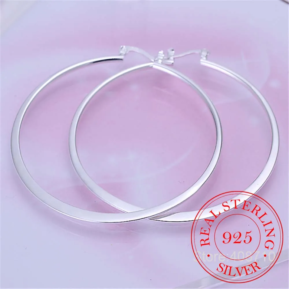 Flat Round Creole Big Hoop Earrings for Women 925 Sterling Silver Round Earring European Brand Fashion Jewelry Gift 2020