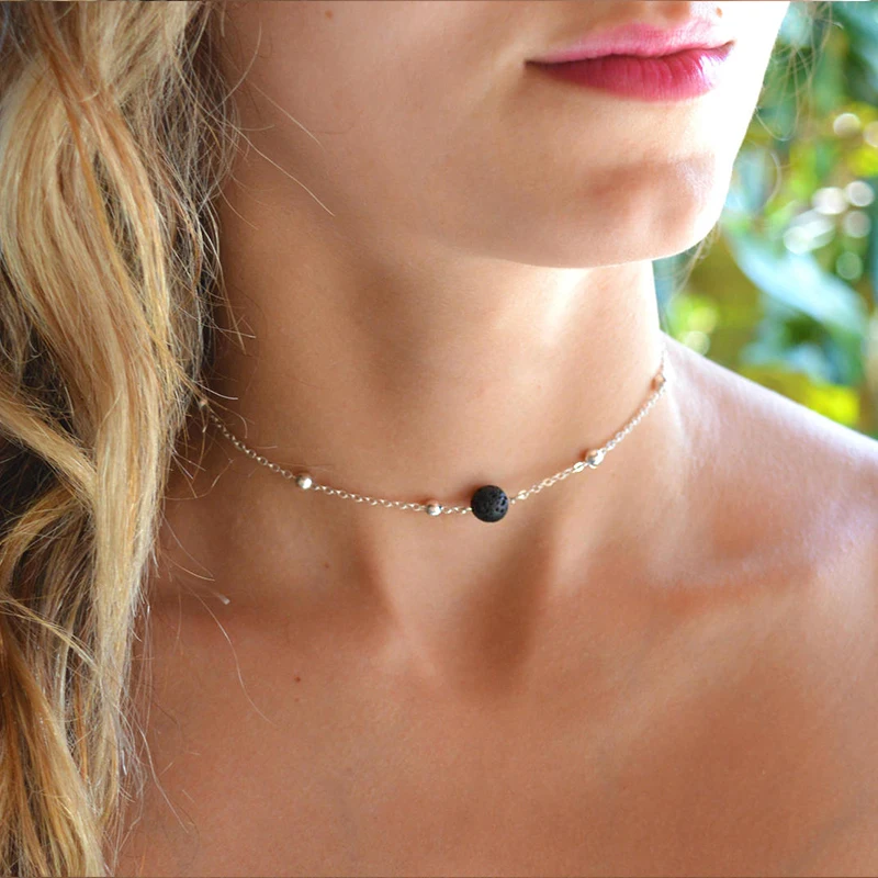 Creative Retro Volcanic Stone Pendant Choker Necklace  Women's Short Clavicle Chain Fashion Ladies Party Jewelry