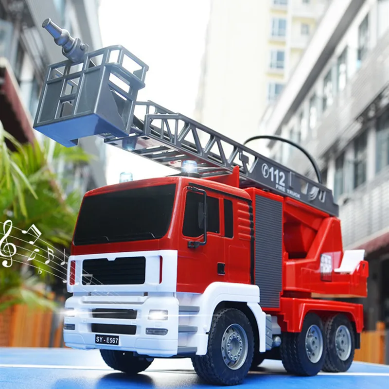 Electric Fire Rescue Truck Can One Key Spray Water Music LED Light Effect Rotation Mult-Function Water Car Educational Toy Gift