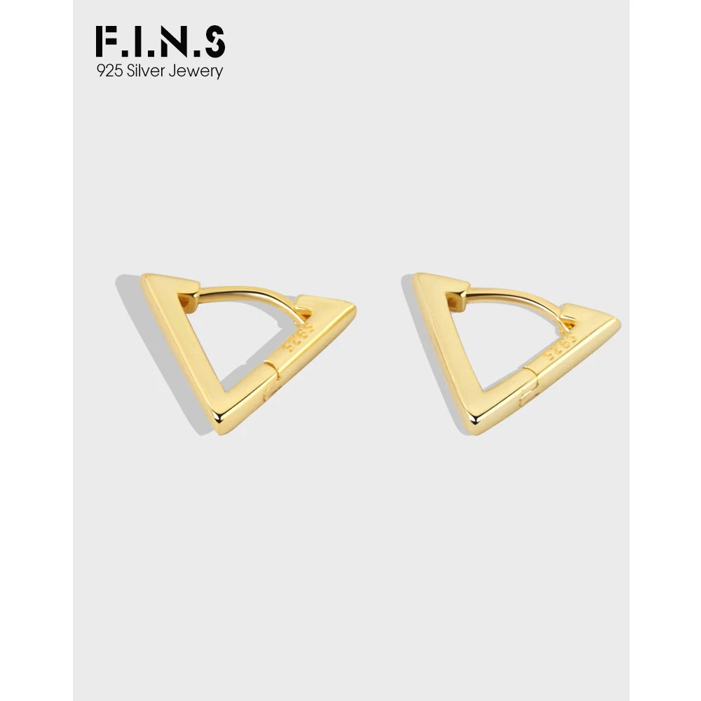 F.I.N.S Geometric 925 Sterling Silver Small Hoop Earrings Triangle Earlobe Studs Anti-Allergenic Minimalist Fine Jewelry