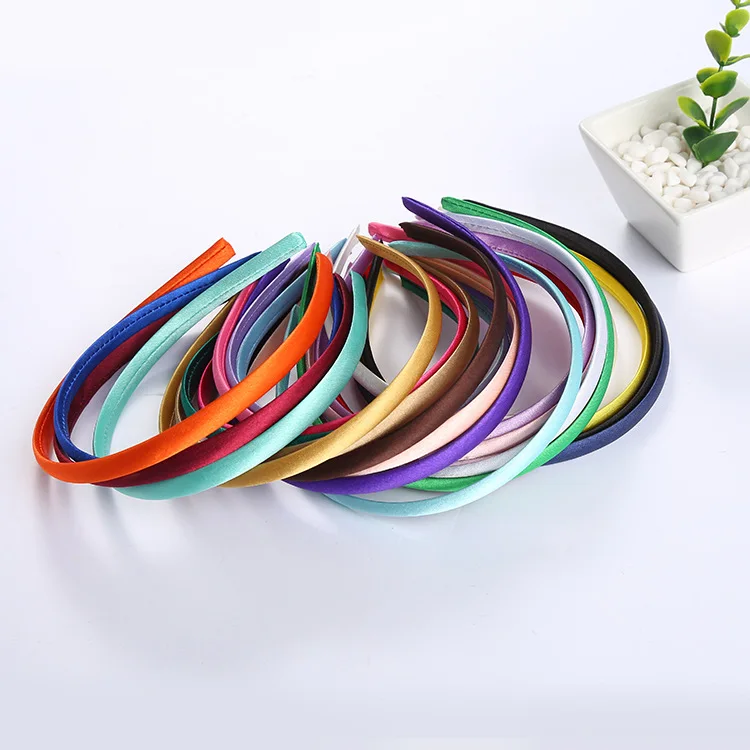 European and American 1cm candy-colored cloth headband DIY material hairband hair accessories satin thin headband