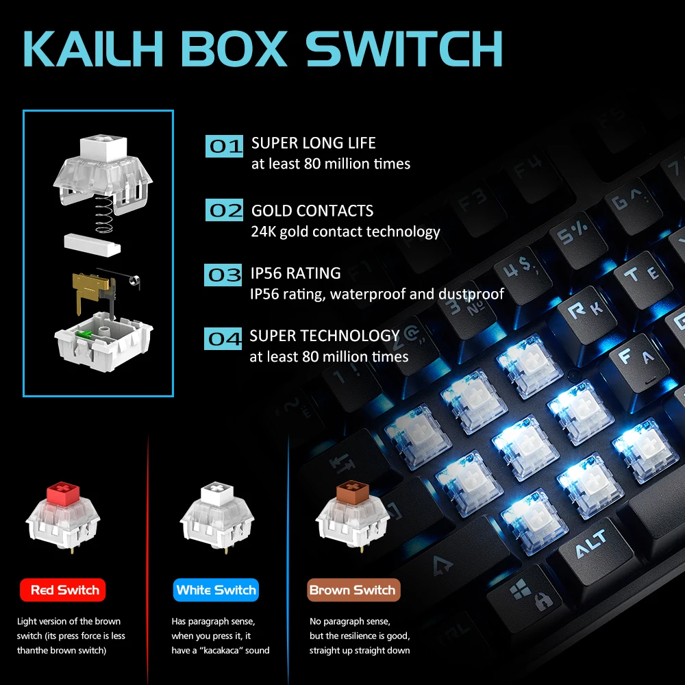 HEXGEARS GK705 기계식 키보드 RU/EN ABS 키 캡 104 키 Kailh 스위치 PC 용 핫 스왑 가능 전문 게임용 게이머 키보드 썸네일 3