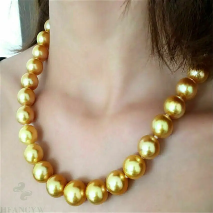 Huge 16mm south sea shell pearl round golden pearl necklace 18 inch accessories aurora classic irregularity cultivation