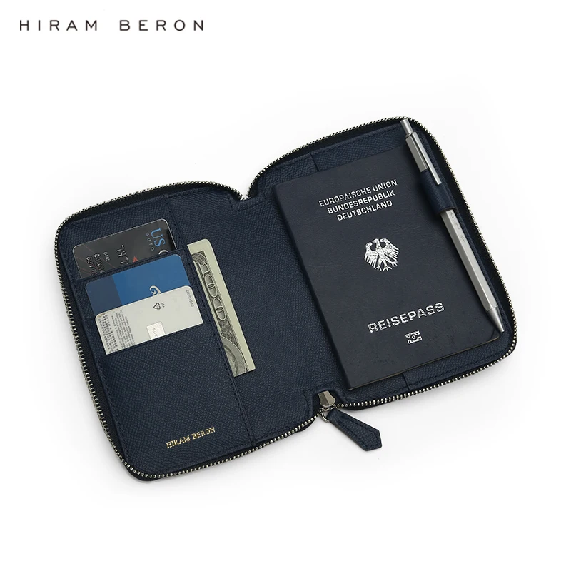 Hiram Beron-Porte-passeport en cuir véritable italien, portefeuille de voyage, anti RFID, 2 fentes Pasmodelr, 6 couleurs, livraison directe