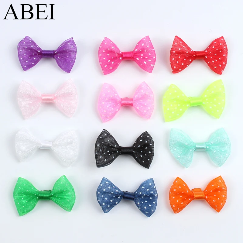 50pcs Dot Printing Organza Ribbon Bows DIY Crafts Wedding Party Birthday Decoration Handmade Bow Flower Accessories