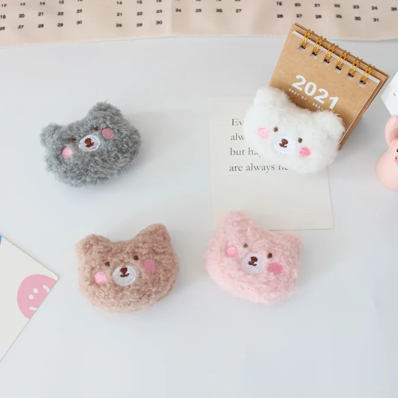 10Pcs/Lot 5*6CM Plush Fur Felt Cartoon Bear Appliques For Baby Headwear Clip Bow Accessories Decor Patches