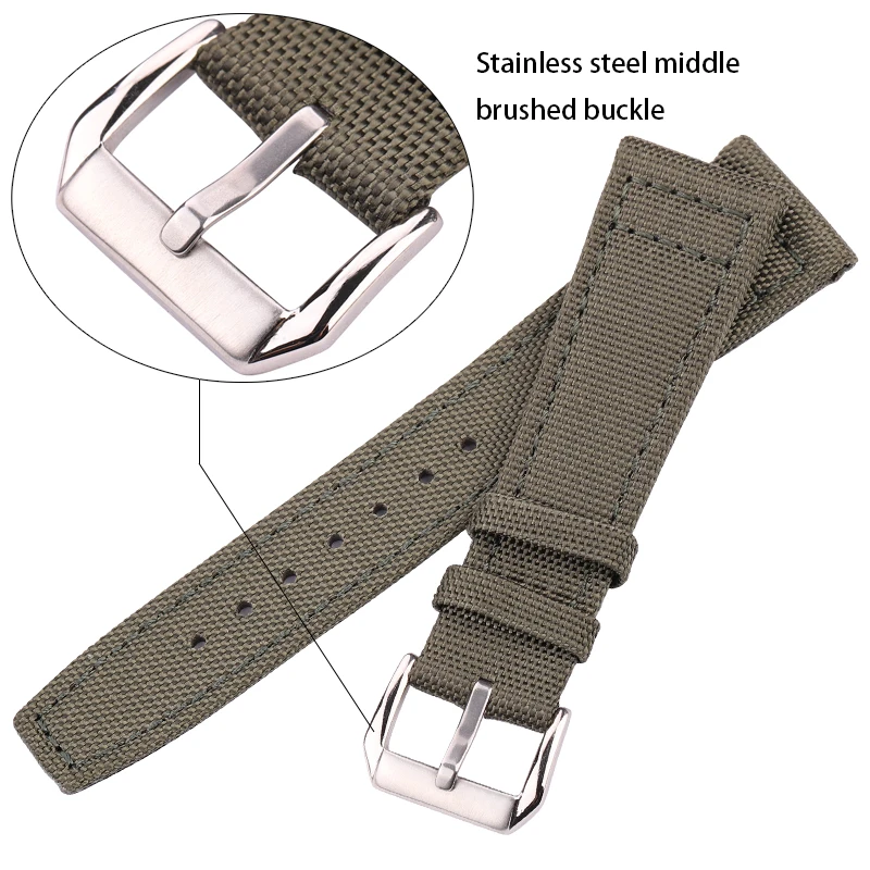 Canvas Nylon + Genuine Leather Watchband 20mm 21mm 22mm Black Green Blue Women Men Watch Band Strap With Pin Buckle