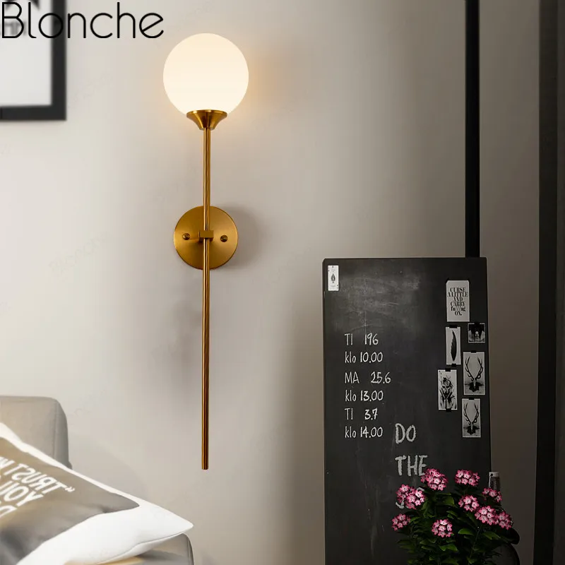 Modern Nordic Glass Wall Lamp Gold Metal Wall Sconce Bedroom Bedside Light Fixtures Bathroom Mirror Light Industrial Decor E14