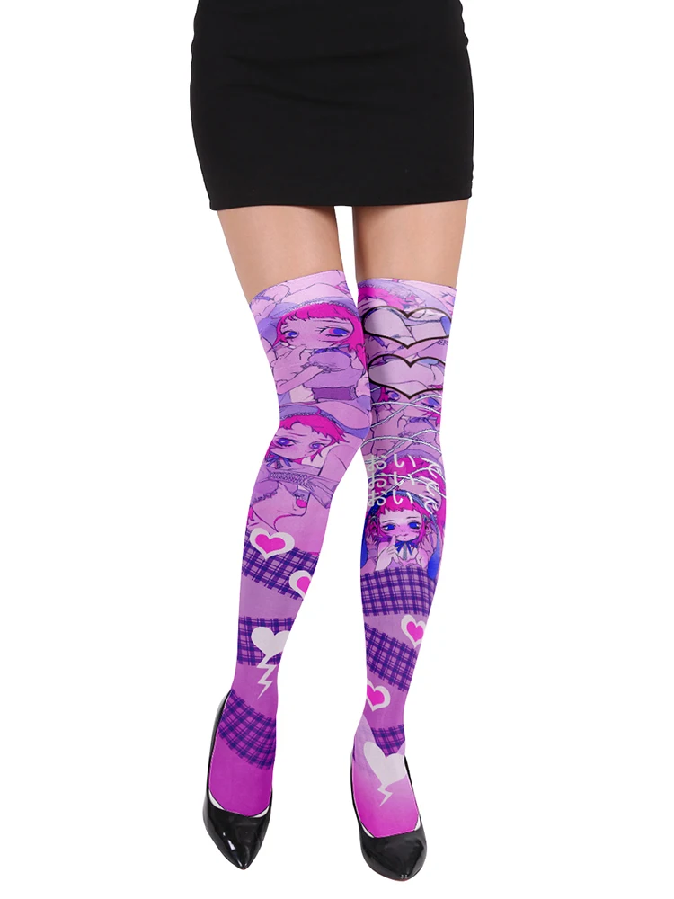 Moda 3D Cartoon Pattern Printing Girls Kawaii Long Stockings Thigh High Over The Knee Nylon Sexy Stockings Women Anime Socks — zdjęcie 2