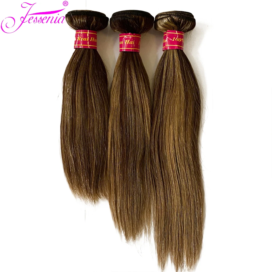 Jessenia 4/27 Brown Straight Human hair Bundles 1/3/4 Highlight Honey Blonde Remy Highlight Ombre Hair Extensions ForBlack Women