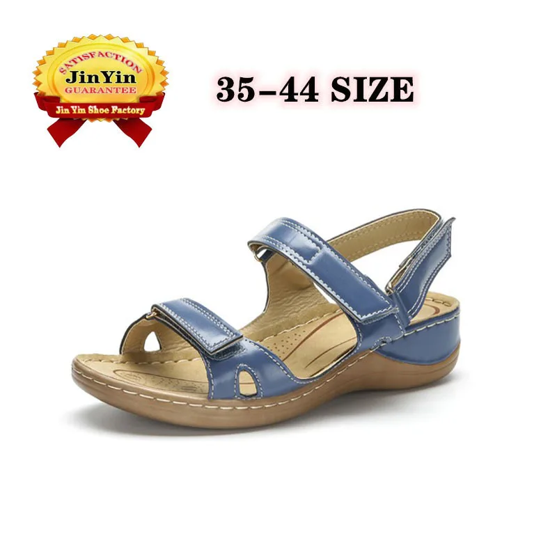 

Women Summer Open Toe Comfy Sandals PU Buckle Strap 3CM Wedges High Heels Round Toe Shallow Back Strap Casual women's sandals