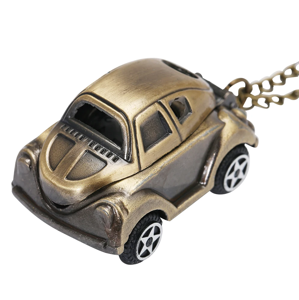 Little Cute Car Shape Quartz Pocket Watch Retro Bronze Necklace Watch FOB Clock Sweater Chain Joy Toy Gifts for Boys Girls Kids