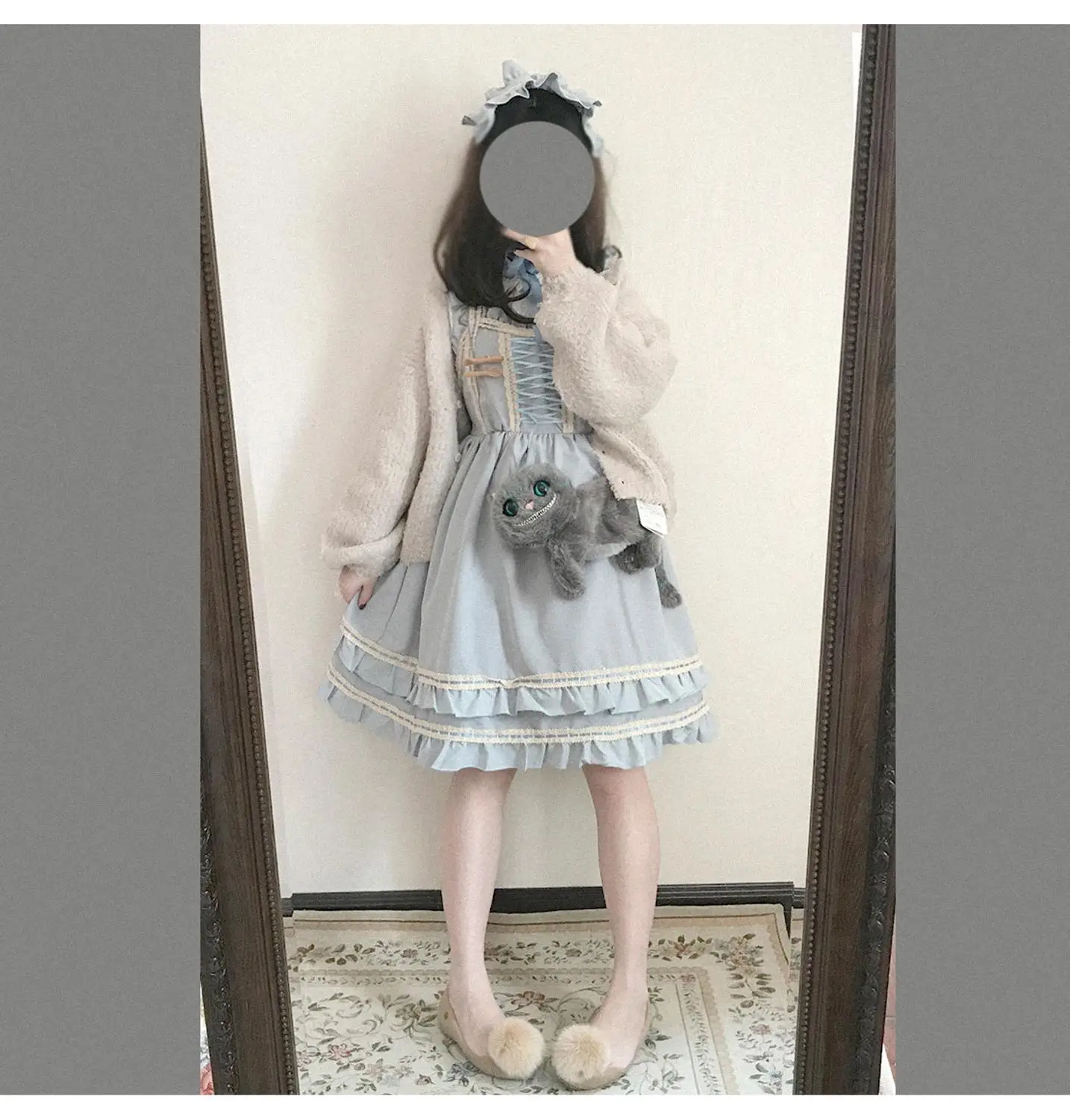 Kawaii girl gothic lolita princess lolita sweet strap dress vintage falbala high waist printing victorian gothic palace  dress