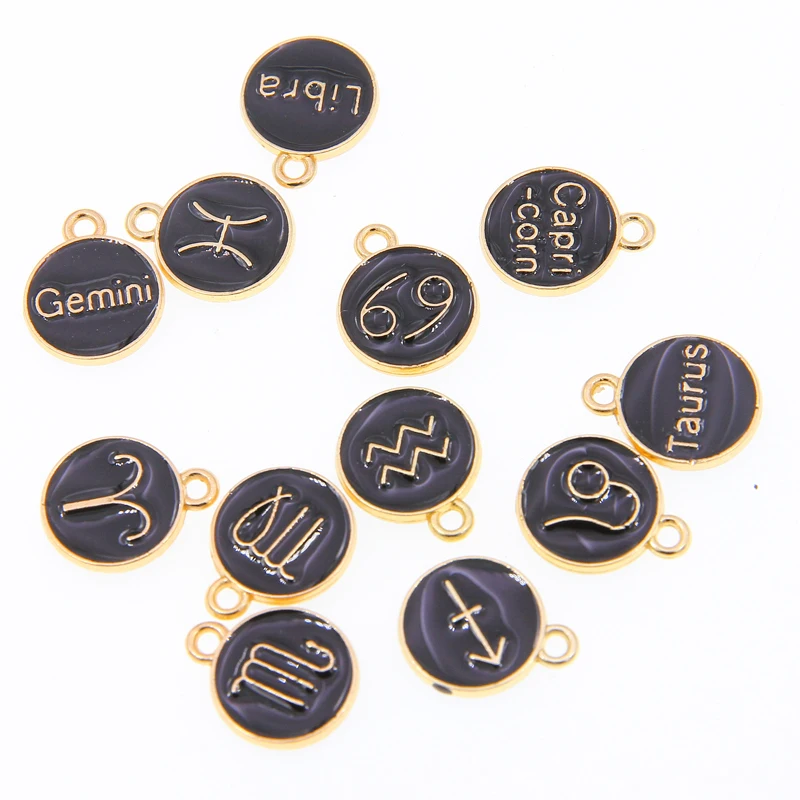 (12 Pieces/Set) Metal Alloy 8 Colors Enamel Zodiac Signs Charms Pendant Diy Hand Made Jewelry Bracelet necklace  Accessories