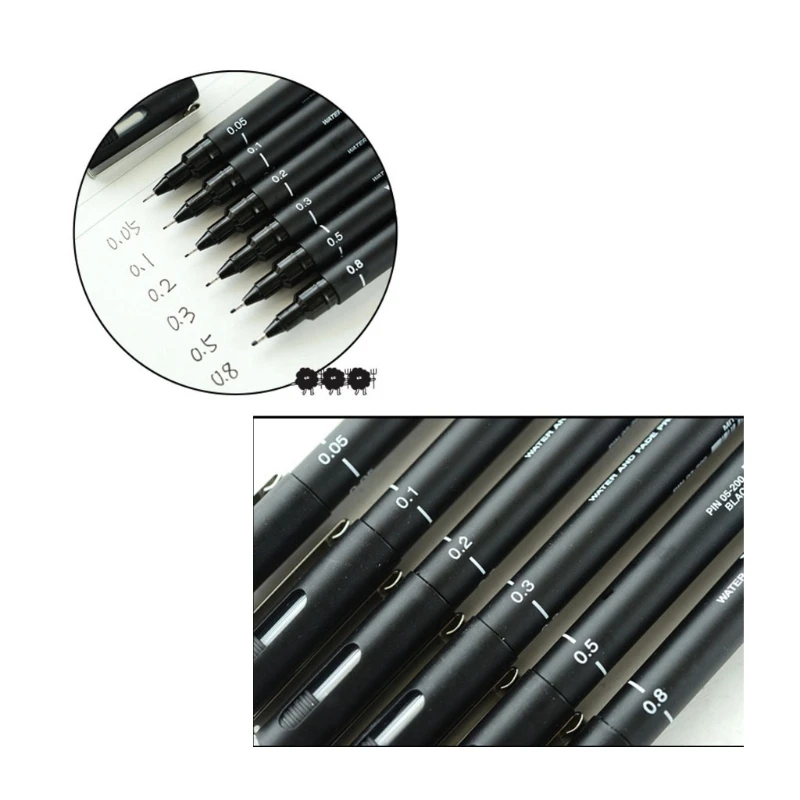 6pcs/lot Pin Drawing Pen Fineliner Ultra Fine Line Art Marker Black Ink 005 01 02 03 05 08 Micron Drawing Pen Office School Set