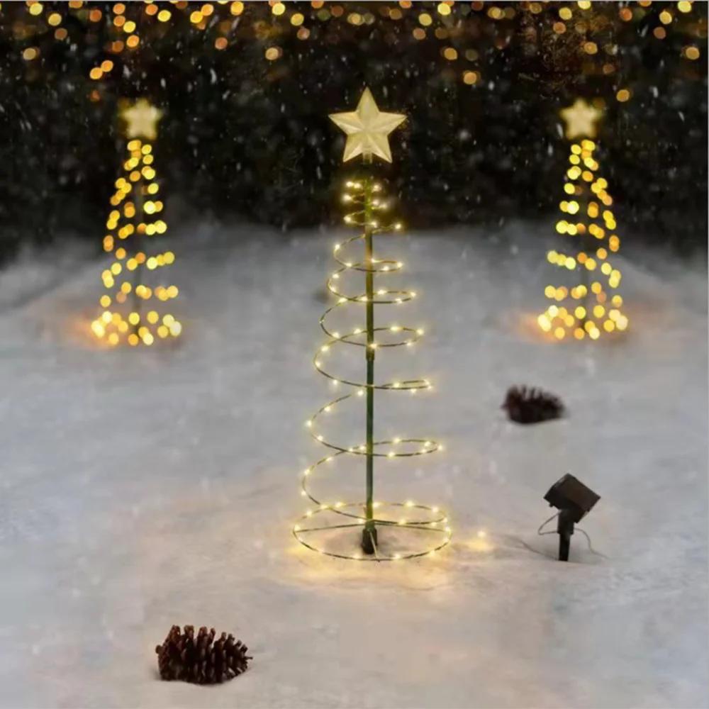 Solar Outdoor Garden Christmas Tree Light Stand Garden LED Ground Lamp String Saterproof IP65 Star Lantern Decorative Light