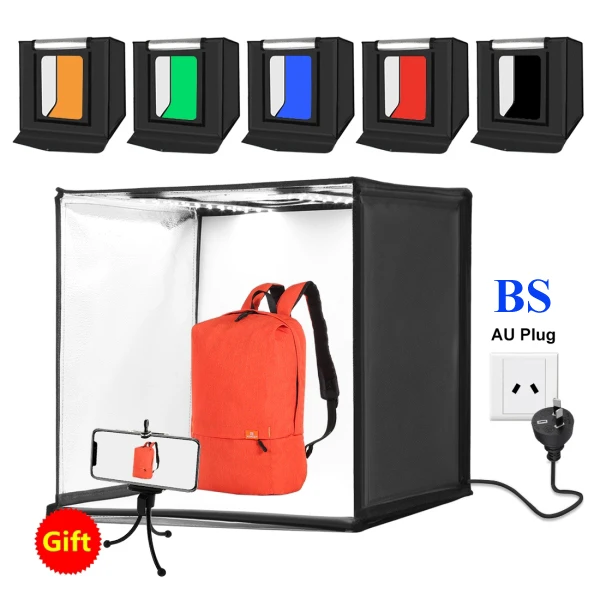 PULUZ 60x60 Fotostudio Lichtbak Fotografie Studio Schieten Licht Tent Box 6 Kleuren Achtergronden Tafelblad LED licht Studio Box