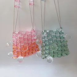 The New Women Vintage Design Beads Bags Handmade Crystal Messenger Bag Clear Transparent Girls Shoulder Bags Summer Beach Bag