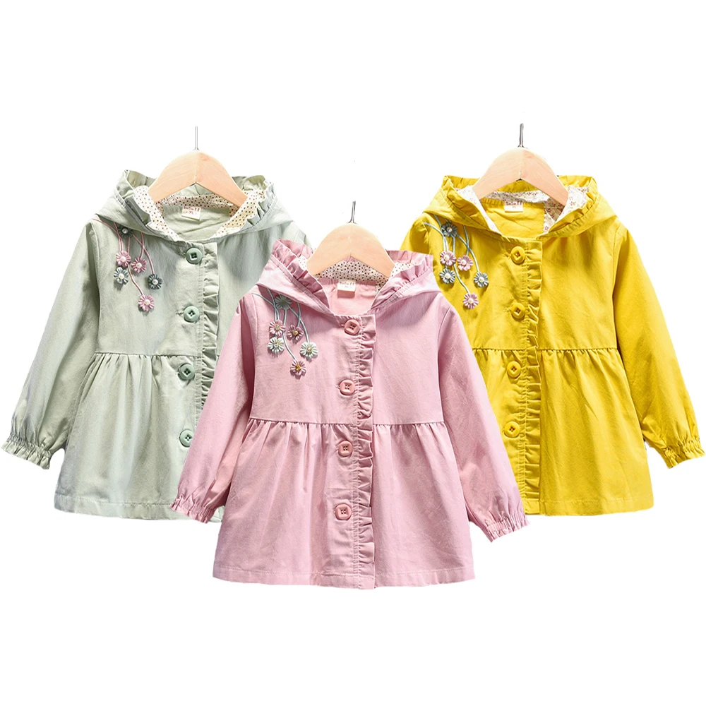 

Long Style Spring Autumn Girls Hoodies Coat Embroidery Flowers Kids Windbreaker 2021 New Style Children Sweatshirt Clothing