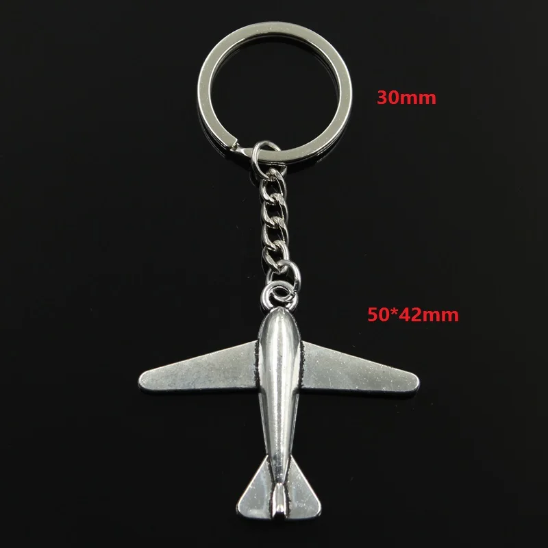 New Fashion Men 30mm Keychain DIY Metal Holder Chain Vintage Plane Airplane 50x42mm Bronze Pendant Gift