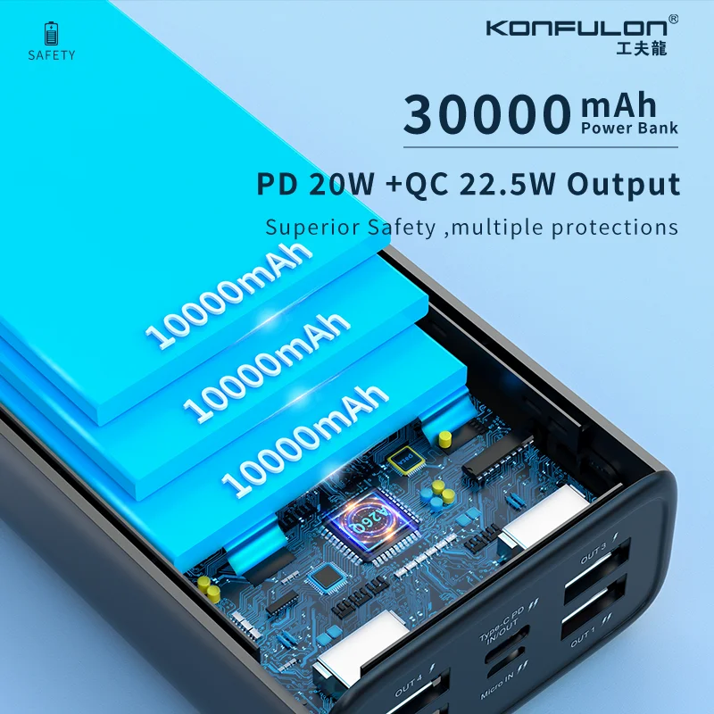 Power Bank 30000mAh con 20W PD 22.5W QC ricarica rapida Powerbank supporto FCP AFC VOOC 22.5 PoverBank portatile 20000mAh