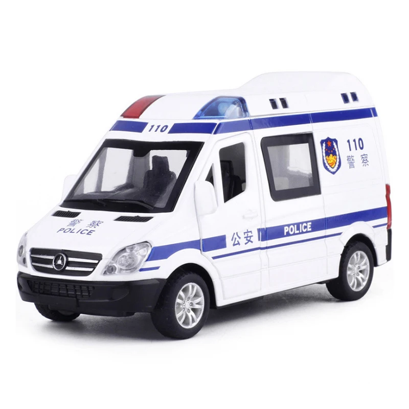 Ambulance Police Car 1:32 Pull Back Model with LED Sound Kids Toy Metal Model Construction Vehicle Toys For Gift Car Collection