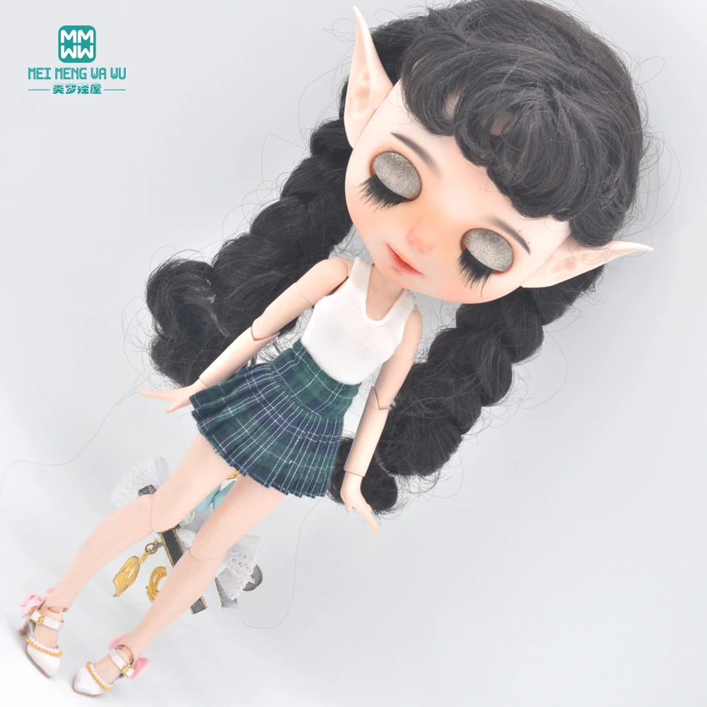 Clothes for Doll Fits Blyth Azone OB22 OB24 Doll Fashion Woolen Jacket Plaid Top Blue, Green, Black, Gray