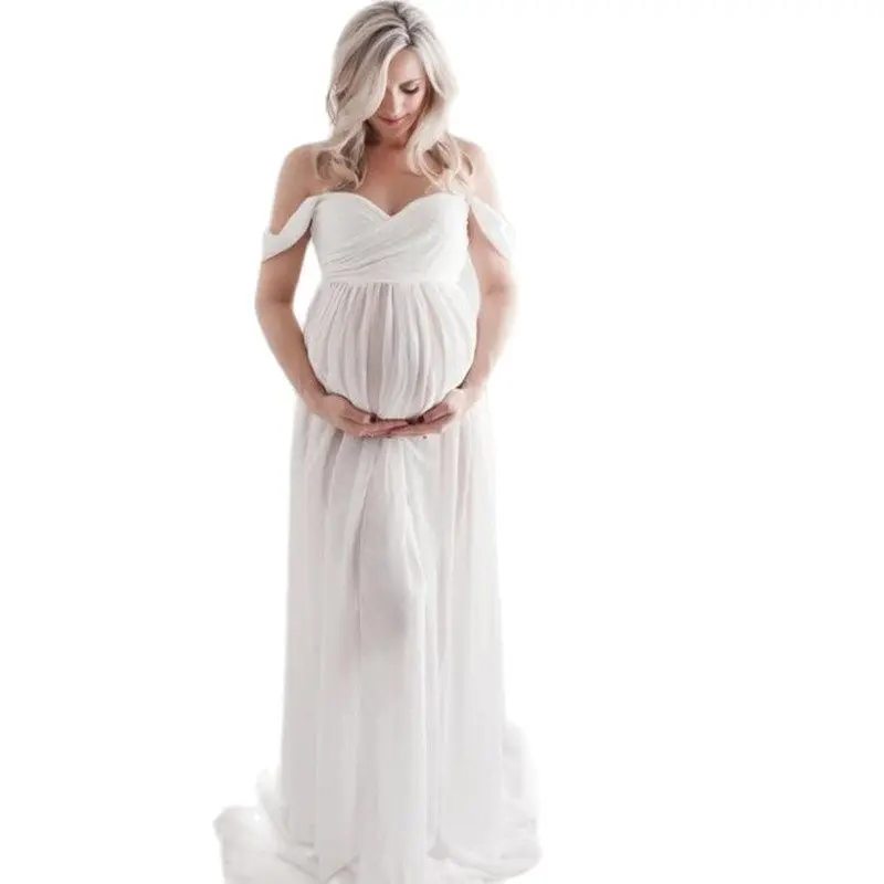 Maternity Trailing Long Dresses Sexy Photo Photography Props Pregnant Women Black White Soft Lace Chiffon Pregnancy Maxi Gown