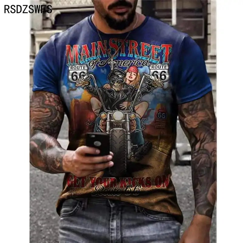 New Summer Men T-shirt 3D Car Highway Motorcycle Biker Hip Hop Tshirt Tee Top Oversize T Shirt For Men Vintage Clothes Streeerar