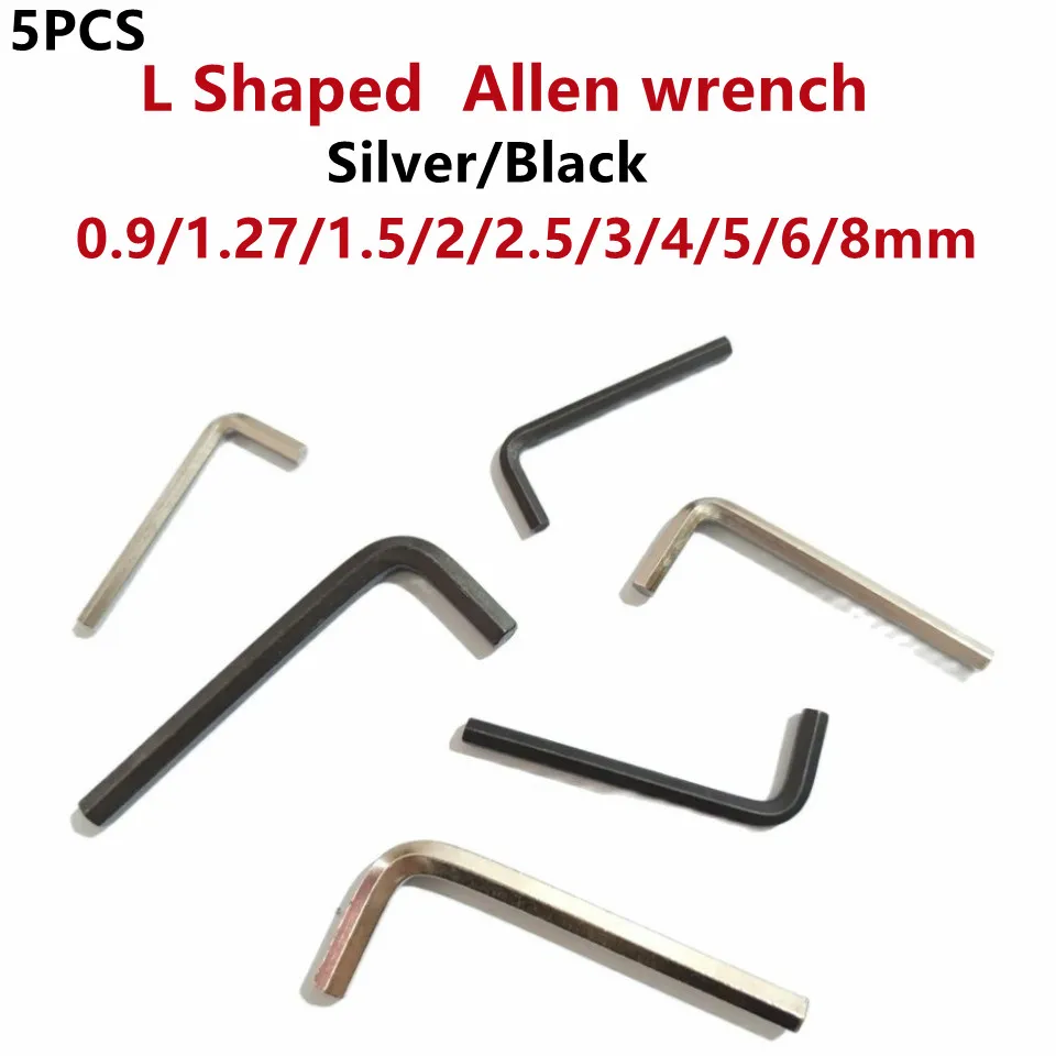 5pcs Allen Wrench L Shaped Silver Black Hex Hexagon Key Allen wrench 0.9mm 1.27mm 1.5mm 2mm 2.5mm 3mm 4mm 5mm 6mm 8mm