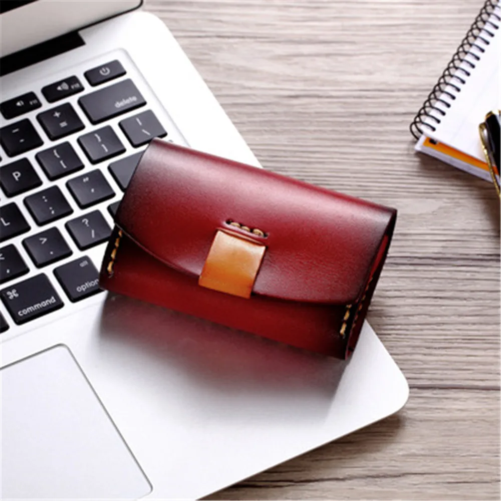 Fashion Vegetable Tanned Leather Wallet Handmade Customized Coin Purse Large Capacity Card Package Purse Bag Wallet Hasp Purse