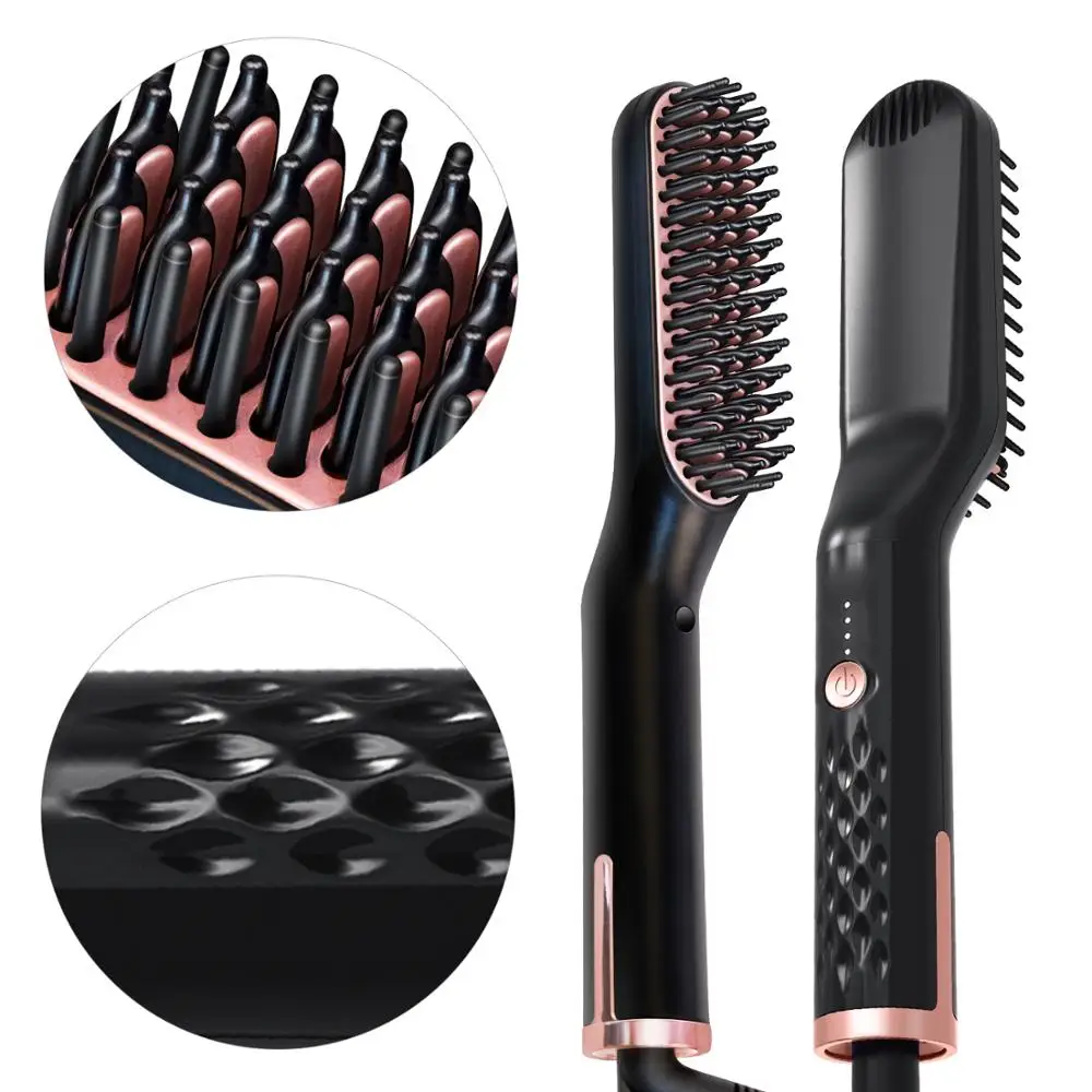 Electric Men's Hair Beard Straightener styler Straightening Brush Smart Comb Iron Ceramic Women's rotary Hairbrush Styling Tool