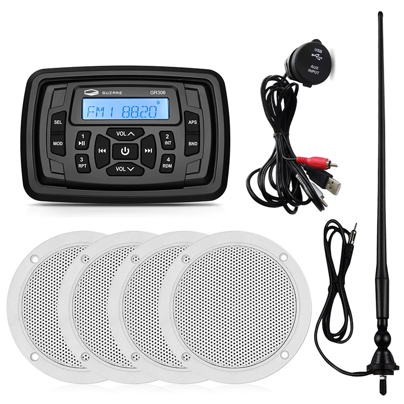 

Marine Bluetooth Audio Stereo Receiver Boat Radio MP3 Car Player+4 inch Waterproof Speaker+Boat USB Audio Cable+AM FM Antenna