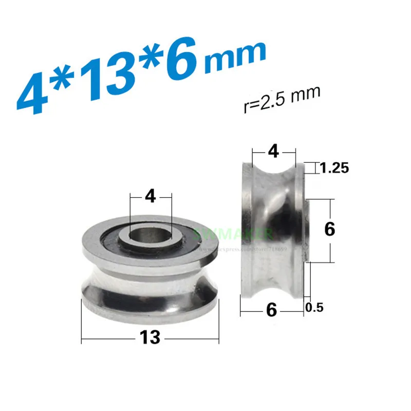 1pcs 4*13*6mm SG10 bearing pulley, Goethe grooved guide rail U groove, double row ball rolling wheel