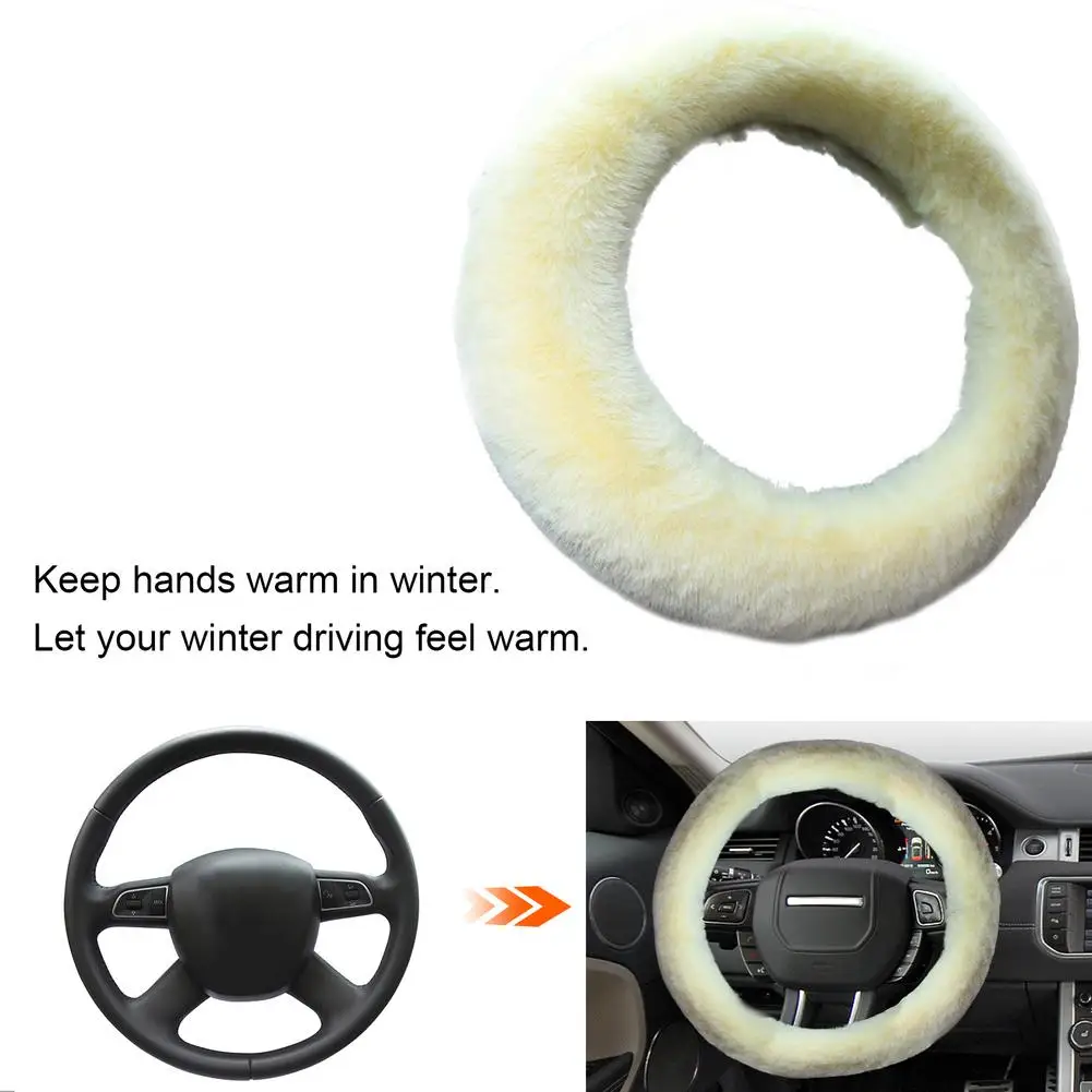 Car Steering Wheel Cover Durable Warm Plush Handbrake Fur Furry Winter Decor For Automobile Interior Goods Accessories Universal