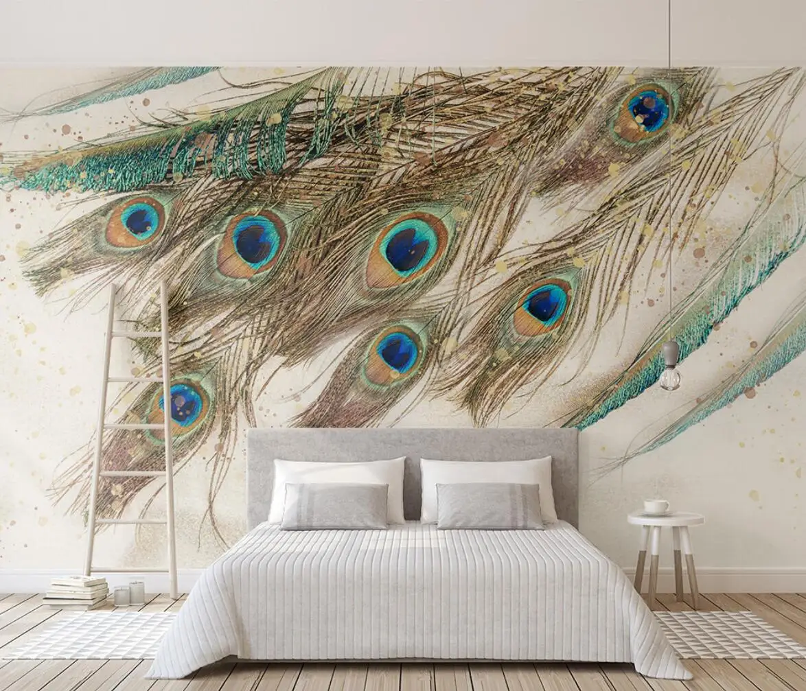 Custom wallpaper mural background wall home decoration Peacock feather wings 3d wallpaper for living room home decor