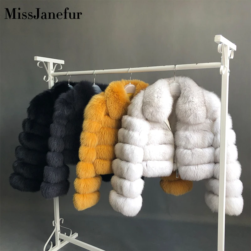 MISSJANEFUR-abrigo corto de piel auténtica para mujer, abrigos de piel de zorro Natural, mangas completas personalizadas, ropa cálida de invierno, venta al por mayor, 2022